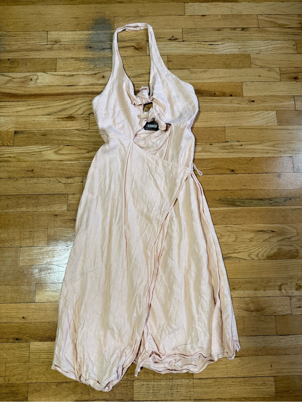 Reformation Linen Halter Dress in Apricot - Size L
